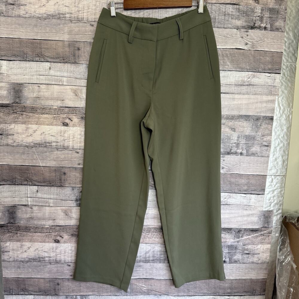 Quince Women's Stretch Crepe Paperbag Pants Olive Green Sz 10